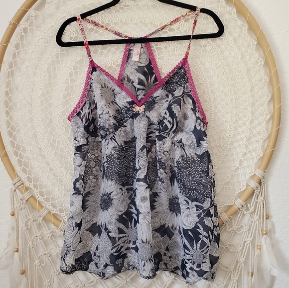 Liberty Fabric X Target Babydoll Sheer Fairycore Whimsy Floral Lace Top Blue XL - Picture 8 of 8